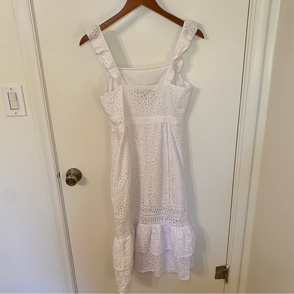 Banana Republic Eyelet Pinafore Dress Midi White Lace Ruffle Square Neck Size 2 - Picture 4 of 11